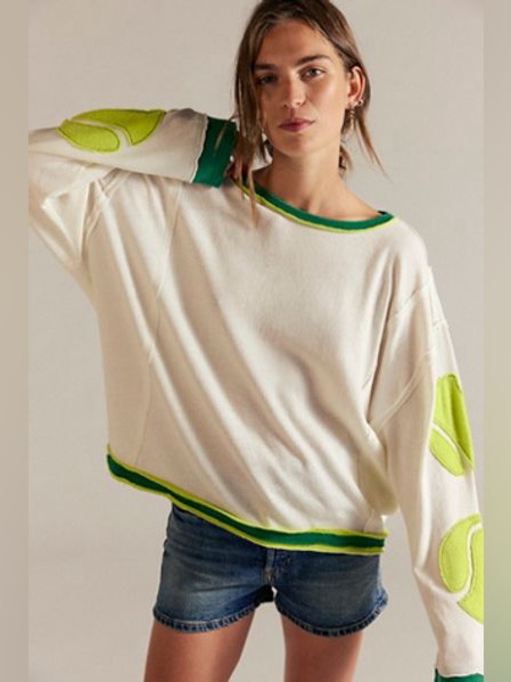 NWT Free People You're A Star Tee in Tennis Combo Size XL white and green 🎾